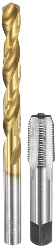 sourcing map Tap and Drill Bit Set, 1pcs 1/8-27 NPT Straight Flute Thread Screw Taps & 1pcs 8.3mm Twist Drill Bits, Uncoated/Titanium Coated HSS-6542 Tapping Threading Tool Kit