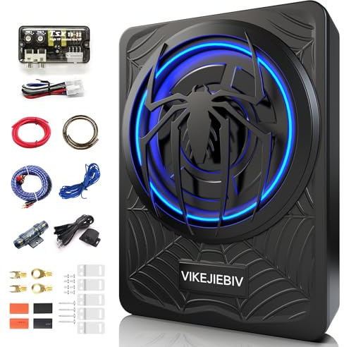 1200W Subwoofer, Slim Underseat Car Subwoofer and Amp Package with Ambient Light, Individual Control for Low Pass/Gain/Boost Bass, Loud Stereo Sound, Deep Bass Perfect for Truck/SUV/Jeep/MPV (Black)