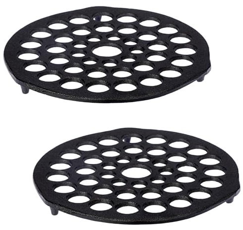 SUMNACON 2 Pack Cast Iron Dutch Oven Trivet Pre-Seasoned Meat Rack, Round 20.5cm Grate Holder Heavy Duty Pot Pan Trivet Holder Black Food Bread Rack Fits for 128oz Dutch Oven