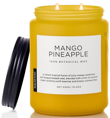 M&SENSE Mango-Ananas-Duftkerze, ungiftig, natürliches Sojawachs, 110 Stunden lang anhaltend, Fruchtduft, Sommergeschenke für Einweihungsfeiern, 2 Dochte, Aromatherapie-Kerze für Frauen, Männer
