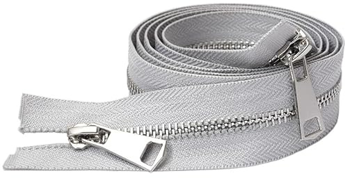 ZIPZSY #5 Cerniera per cappotto separato a doppia via, argento, metallo, per cappotti e pelle, artigianato da cucito, apertura a doppia cerniera (grigio chiaro, 90 cm)