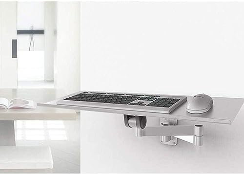 ZJGFCB Aluminum Keyboard Tray Adjustable Wall-Mounted Mouse Keyboard Platform Space Saving Telescopic Wall-Mounted Keyboard Stand Keyboard Arm Tray, Silver Telescoping Industrial Shelf