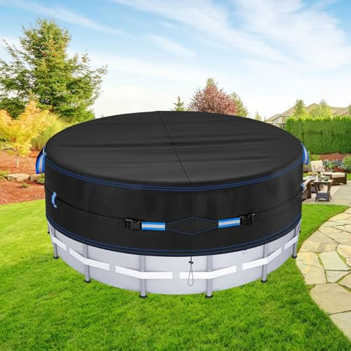 365cm Poolabdeckung Rund, 420D Reißfest Oxford Poolplane 12ft Lagertank Poolabdeckung mit Kordelzug Sommer & Winter Poolplane Uv-Schutz Pool Abdeckplane Wind-und Staubabweisend, Einfache Installation