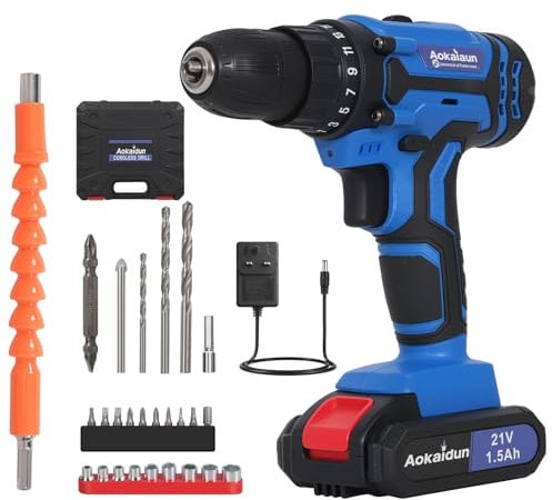 Panana 21V Cordless Drill, Electric Screwdriver Kit with 1500mAh Battery, 45Nm Combi Drill Driver Set, 25+1 Torque, 2 Speeds, LED Light, 25PCS Drill Bits, Carry Box for Home & DIY