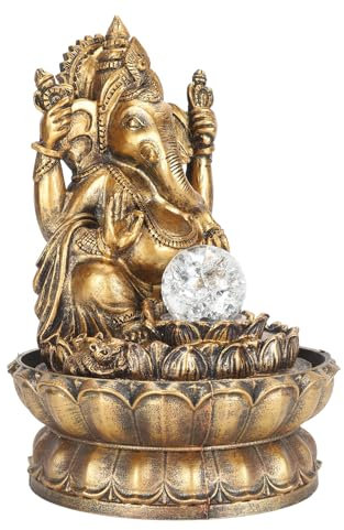 Oreilet Fontaine Table, Statues Ganesh, Fontaine Cascade Bureau avec Lumière LED pour Maison, Bureau, Jardin, Terrasse, Cour, Arrière-Cour, Décoration Feng Shui (Prise UE 220-240v)