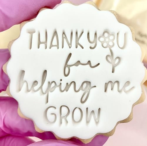 Thankyou for Helping me Grow Teacher Cookie Cutter Flower Fondant Stamp Embosser Biscuits Cupcakes fits All Butter Biscuits Best Teacher m&s Marks and Spencers Teacher Gift Ideas Free Matching Cutter