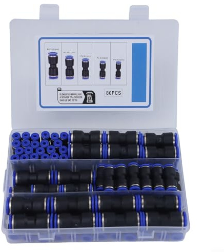 Eawfgtuw Kit di 80 raccordi idraulici a spinta per collegare il kit di connettori dritti, connettori per tubi in plastica, raccordi per aria compressa, connessione rapida per linea dell'acqua