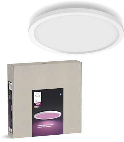 Philips Hue Surimu Panel Deckenlampe, Rund, 39,5 cm, Weiß | White & Color Ambiance, 16 Mio. Farben, Runde LED-Leuchte, Dimmbare Deckenbeleuchtung, Smart Home, App- und Sprachsteuerung