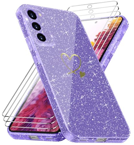 crisant Handyhülle für Samsung Galaxy S20 FE 5G (Nicht für S20) mit 3 Stücke Schutzfolie, Weich TPU Anti-Fingerabdruck Hülle, Glitzer und Absturzsicherung Schutzhülle (Lila)