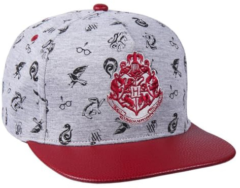 Harry Potter Herren Snapback Cap Basecap Kappe mit Hogwarts Wappen – Größe 58 – Grau Rot