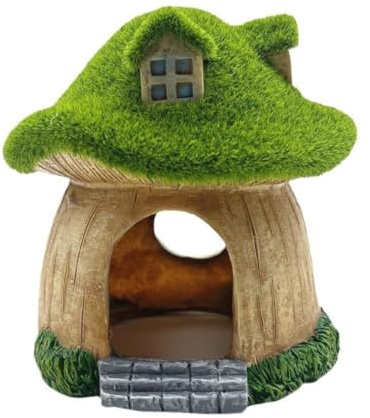 FOLANDO Miniature Mushroom House with Moss Roof Hut Garden Decor Resin Hut Statue Scuplture Ornament for Aquarium Fairy Garden Witch House Balcony Flowerpot Tabletop Decoration