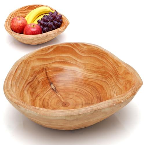 LOMUG Bol à fruits, en bois, décoratif, irrégulier, bol à clés, bol décoratif pour légumes, fruits, collations, salades, clés, pain, taille moyenne