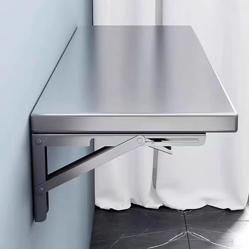 Ukkajovlex Wandklapptisch 304 Edelstahl Wandmontierter Klapptisch - 60x35cm~150x50cm Platzsparender Klappschreibtisch Für Küche Waschraum Balkon Kleiner Raum(150x35cm)