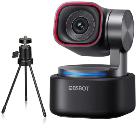 OBSBOT Tiny 3 med Stativ, PTZ 4K Webbkamera 1080P@120fps DGG HDR, PC-kamera med AI-spårning, Tri-Mic Array, Röstlokalisering, Röststyrning, PDAF Autofokus, Perfekt för Spel Eller Streaming