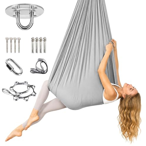 Herbst Aerial Yogatuch Set, Yoga Hängematte 1.5 x 2.8 m Swing 200kg Tragfähigkeit inkl. Karabiner, Befestigung, Nägel, Verlängerungsgurt Zubehör, Yoga Hängematte Schaukel für Studio & Zuhause