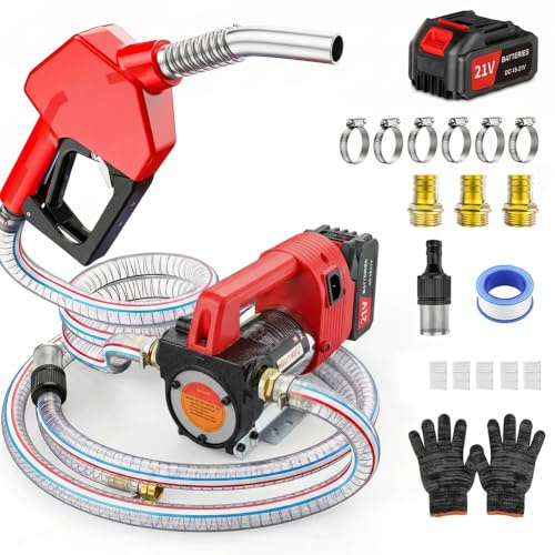 Pompa Travaso Gasolio,pompa gasolio elettrica portatile da 12 GPM,kit pompa diesel senza fili,dotata di batteria da 21V 4,0Ah e caricabatterie,con ugello spegnimento automatico per Diesel e Cherosene