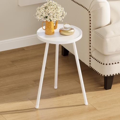 YAUKTAK Kleiner Tisch Runder Beistelltisch LET520W | Praktischer Nachttisch|Vielseitiger Blumenständer|Ideal für Wohnzimmer Schlafzimmer|Platzsparend für Kleine Räume|Weiß