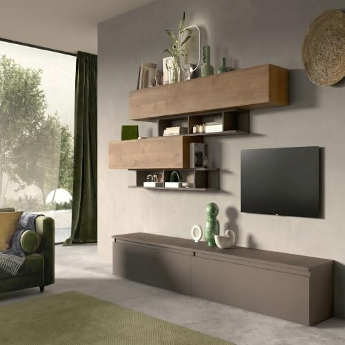 Web Convenienza Parete Attrezzata TV 276x190x40 cm, Made in Italy - Mobile Soggiorno con Libreria e Vani Contenitore - Mobiletto Salotto Moderno Monoblocco - Eternity (Bronzo e Mercure)