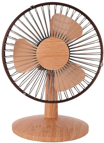 VBESTLIFE Ventilador de Escritorio, Ventilador Oscilante Silencioso con Gran Angular de 75°, Pequeño Portátil USB para Oficina en Casa, Ajustable de 2 Velocidades, de Mesa de Noche de Grano de Madera