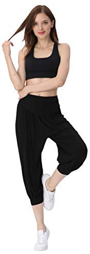 Hoerev Caprihose, Super Weiches Modal-Elastan, Pluderhose, für Yoga, Pilates,Schwarz,M