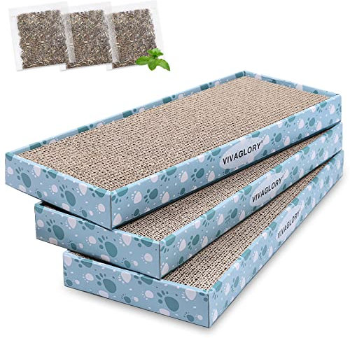 VIVAGLORY Cat Scratcher Padpal Cat Scratching Board, Cardboard Scratcher with Catnip for Indoor, Flat Scratch Board Scratch Pad Cardboard for Kitten, Narrow, 3Pack