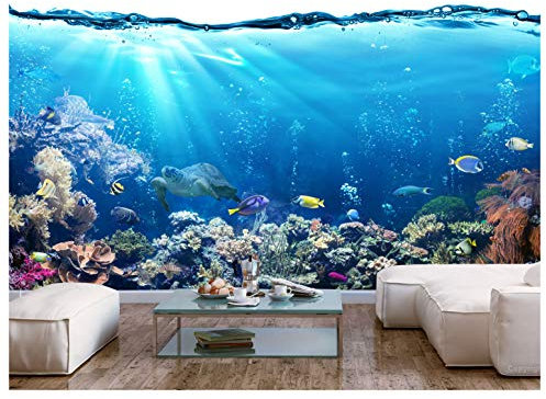 amazingsticker Sea Ocean Fish Coral Reefs Turtle Photo Wallpaper Mural Underwater Life Poster Wall Decoration Wall Covering 260x175cm