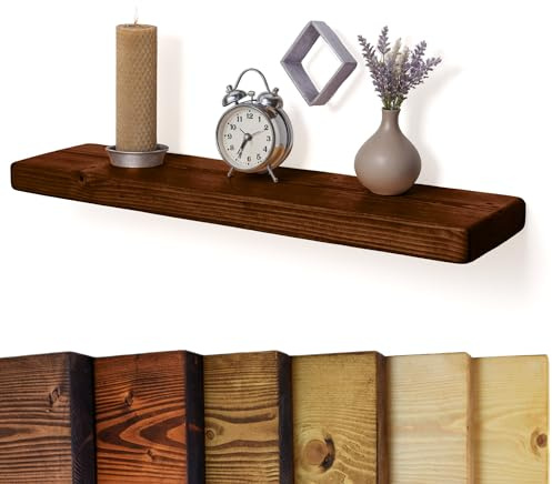 Chill House Flat Rustic Floating Shelf 12x1.5 inches, 100cm long - Walnut Finish Reclaimed Wood Floating Shelves for Wall Decor, Rustic Wooden Shelves for Bedroom, Living Room, Kitchen, or Bathroom