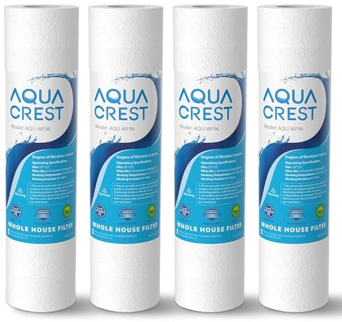 AQUACREST 5 Micron 10 x 2.5 Whole House Sediment Water Filter, Replacement for Any 10 inch RO Unit, Culligan P5, Aqua-Pure AP110, Dupont WFPFC5002, CFS110, RS14, WHKF-GD05, Pack of 4