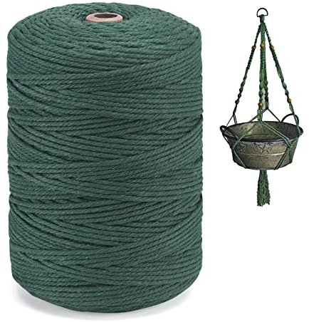 Homewit Fil Macrame Coton, Fil pour Macramé 3mm x 300m Corde Macramé, Macramé Fil Ficelle Corde pour Tressée DIY, Tapisserie de Plante, Artisanat Suspendues, Mariage Décoration - Vert Foncé