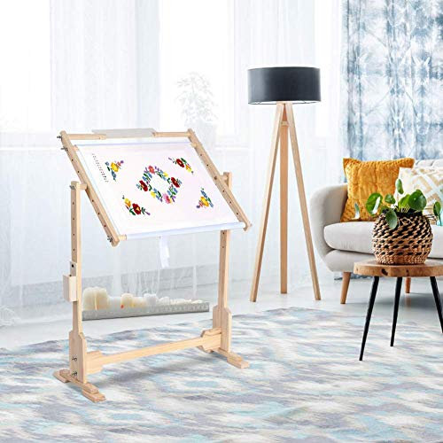 Cocoarm Stickrahmen Eckig Holz Stickständer Stickrahmen Kreuzstich Holz Ständer, Stickerei Ständer Handarbeit Werkzeug, Drehbar, Verstellbar, um 360 Grad drehbarer Bodenkreuzstichhalter, 50 * 45cm