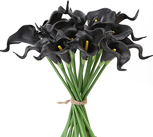 IPOPU Künstliche Calla-Lilien für Hochzeiten, Blumendekoration, Heimdekoration, Schwarz, 24 Stück