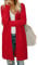 OUGES Women's Christmas Summer Cardigan Shirt with Pockets Long Sleeve Open Front Lightweight Cardigan(Red,M)