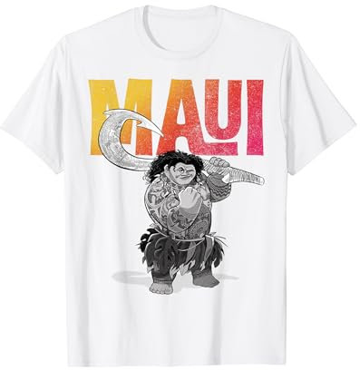 Disney Moana Maui Gradient Text Tough Pose Portrait T-Shirt