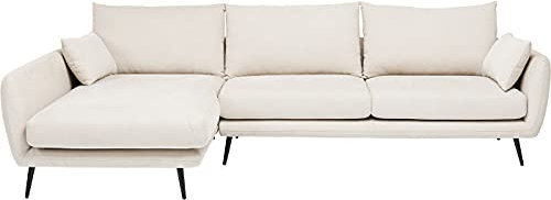 Kare Design Ecksofa Amalfi, Creme, Eckcouch mit Ottomane Links, Chenille-Gewebe, Holz Korpus, Stahlfüße, 83x275x159 cm (H/B/T)