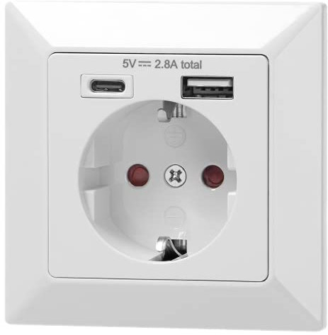 ORNO AE-13232(GS) Enchufe con USB-A + USB-C Salida 5VDC Max 2,8A (Tipo Schuko)