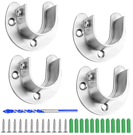 4 Stück kleiderstangen halterung Kleiderstange Rundrohr Halterung Edelstahl Kleiderschrank U-förmige Flansch Holder Spurstangenkopf mit Schrauben für Garderobenhalterung Duschvorhangstange (Silber)
