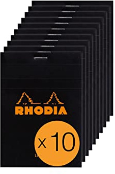 Rhodia 126009C 10 Notizblöcke N.12, 8,5x12cm 80 Blatt liniert Schwarz