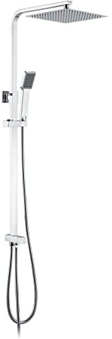 Ibergrif, M20704 Columna de Ducha sin Grifo, Set de Ducha Regulable en Altura, Ducha Superior de Acero Inoxidable 25x25cm, Manguera de Ducha de 150cm, Cromado/Plata