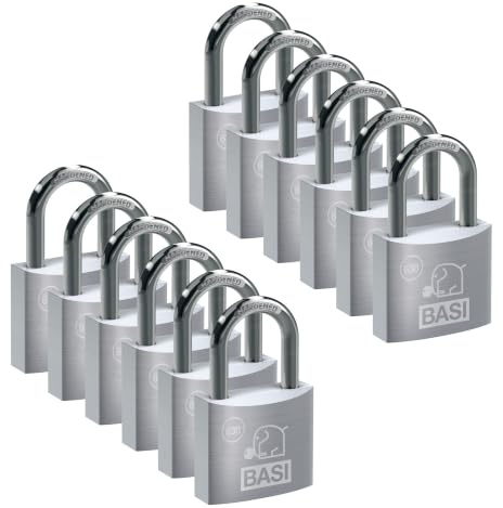 BASI | Vorhangschloss 12er Set | 30 mm | gleichschließend | massives Aluminium-Gehäuse | gehärteter Stahlbügel | sicheres Vorhängeschloss gleichsperrend | Bügelstärke 5 mm | 12 Stück