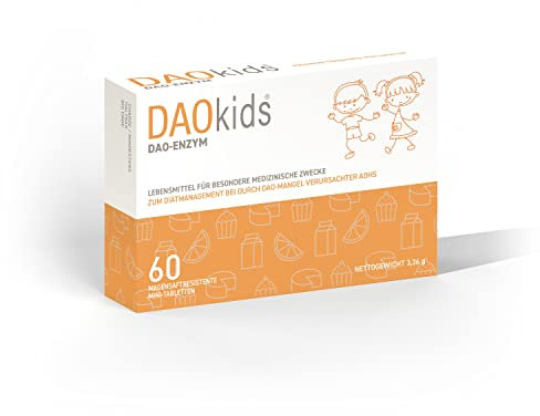 DAOkids – Manejo Dietético del Déficit de DAO/Intolerancia a la Histamina – Para Niños a Partir de 3 Años - 60 Mini Comprimidos Gastrorresistentes – Enzima DAO