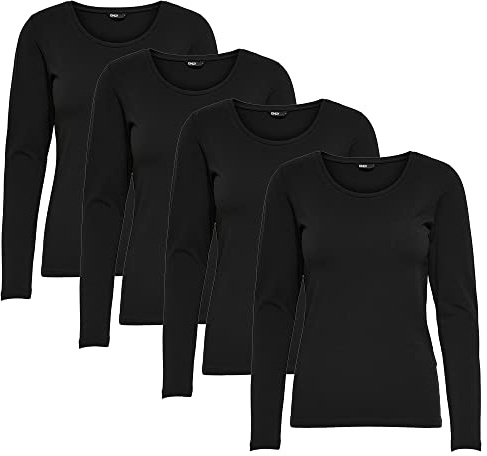 ONLY Longsleeve Damen-Shirt in Schwarz Oberteil aus 95% Baumwolle 5% Elasthan, atmungsaktives Basic Shirt zum Kombinieren