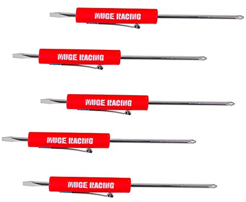 MUGE Racing Pocket Screwdriver Double End and Slotted Set Mechanical Magnetic Slotted Head with Clip, Mini Pocket Screwdrivers for Mechanics, Electricians (5, RED)