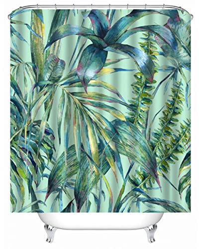 3D Tropisch Blätter Duschvorhang Anti-Schimmel Wasserdicht Duschvorhänge 240x200 cm Dschungel Shower Curtain 100% Polyester Stoff Anti-Bakteriell Badvorhang mit 12 Hooks für Badezimmer Badewanne