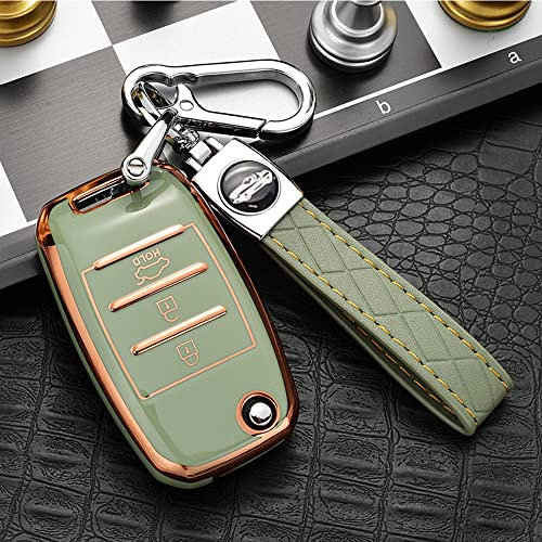 ontto Autoschlüssel Hülle Cover Passt für Kia Rio 3 K2 Ceed Cerato K3 K5 Sorento Sportage Soul K4 Picanto Optima Forte Stinger Fernbedienung Schlüsselanhänger TPU Schlüssel Etui Schlüsselhülle-Grün