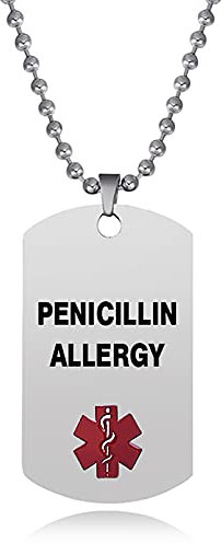 LSxAB Collar rojo de identificación de alerta médica para hombres y mujeres, primeros auxilios de emergencia, alarma de salud para personas mayores, Acero inoxidable, Sin piedras preciosas