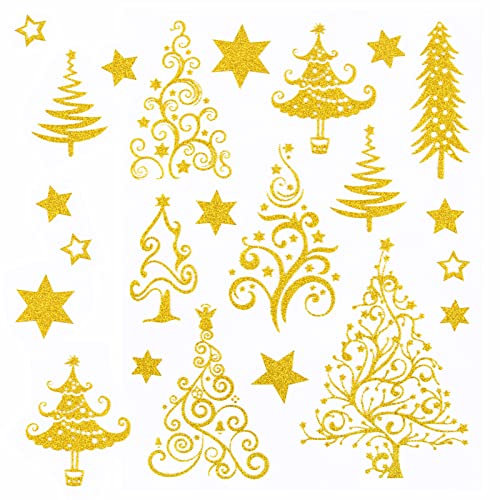5 Blätter Weihnachtsaufkleber Gold Glitzer Aufkleber Weihnachten Sticker Weihnachtsbaum Sterne Tannenbaum Weihnachtssticker Selbstklebend Deko für DIY Basteln Scrapbook Geschenke
