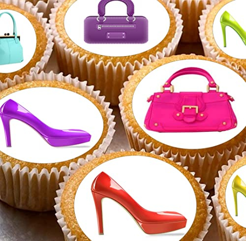 24 edible handbags and shoes childrens party decorations Iced/Icing Cupcake Topper Edible Fairy Cake Bun Toppers Round