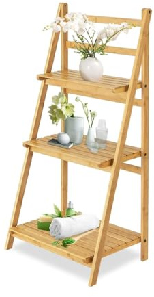 FAHAAM ||3 Tier Wooden Free Standing Folding Ladder Shelving Unit || Lightweight and Portable Plant Stand||Multipurpose/Garden/Living Room Bedroom/Bathroom|| 44x42x108 cm ||