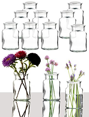 BigDean 12er Set Blumenvase 9x6 cm – Tischvase Glasvase für Blumen und Trockenblumen – Kerzenhalter Dekovase klein - Made in Germany