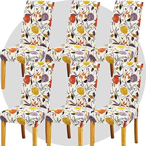 ZHILING Stuhlhussen Bezüge Set von 6 Super Fit Stretch abnehmbare waschbare Esszimmerstuhl Protector Cover Sitzbezug für Hotel, Esszimmer, Zeremonie, Bankett Hochzeitsfeier(Rotes gelbes Rattan)